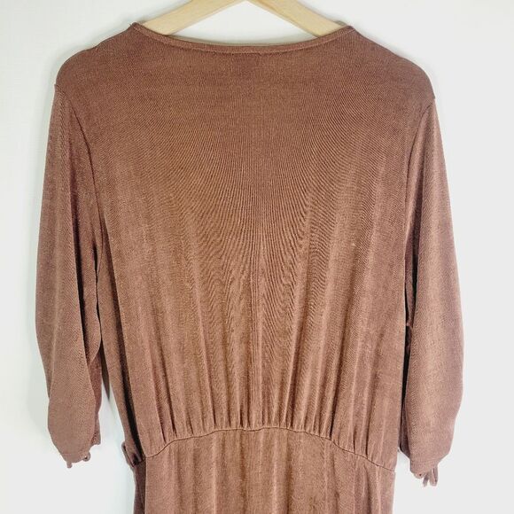 Lilian Vintage Elegant Cocoa Brown V-Neck Dress - Picture 7 of 15